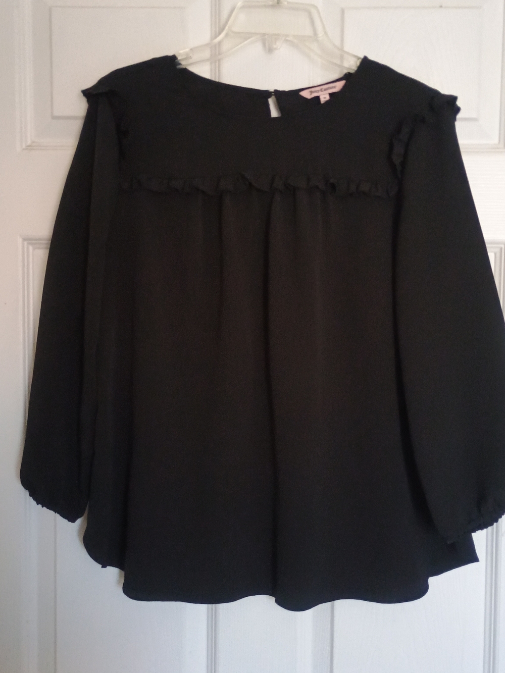 EUC Juicy Couture Ruffle Yoke Long-Sleeve Women's Peasant Top Black Size M